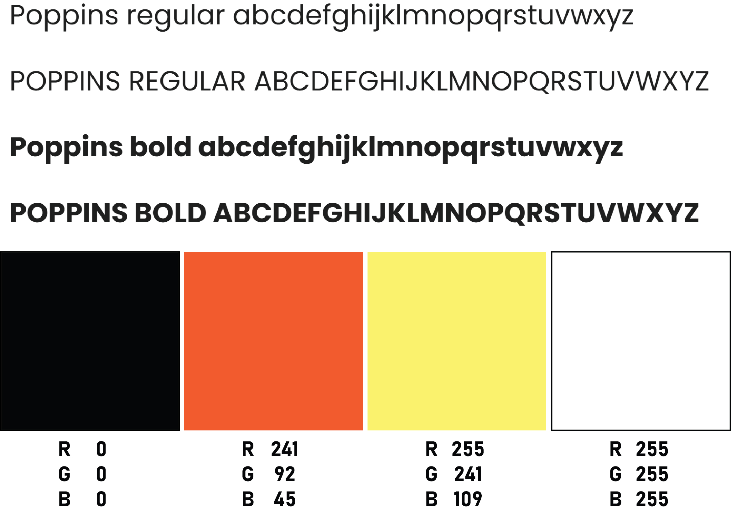 Colour swatches and typeface
